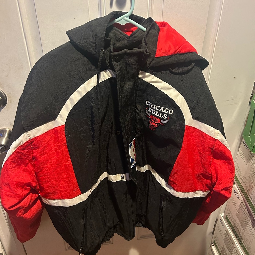 Logo Athletic Black and Red Puffer Jacket
